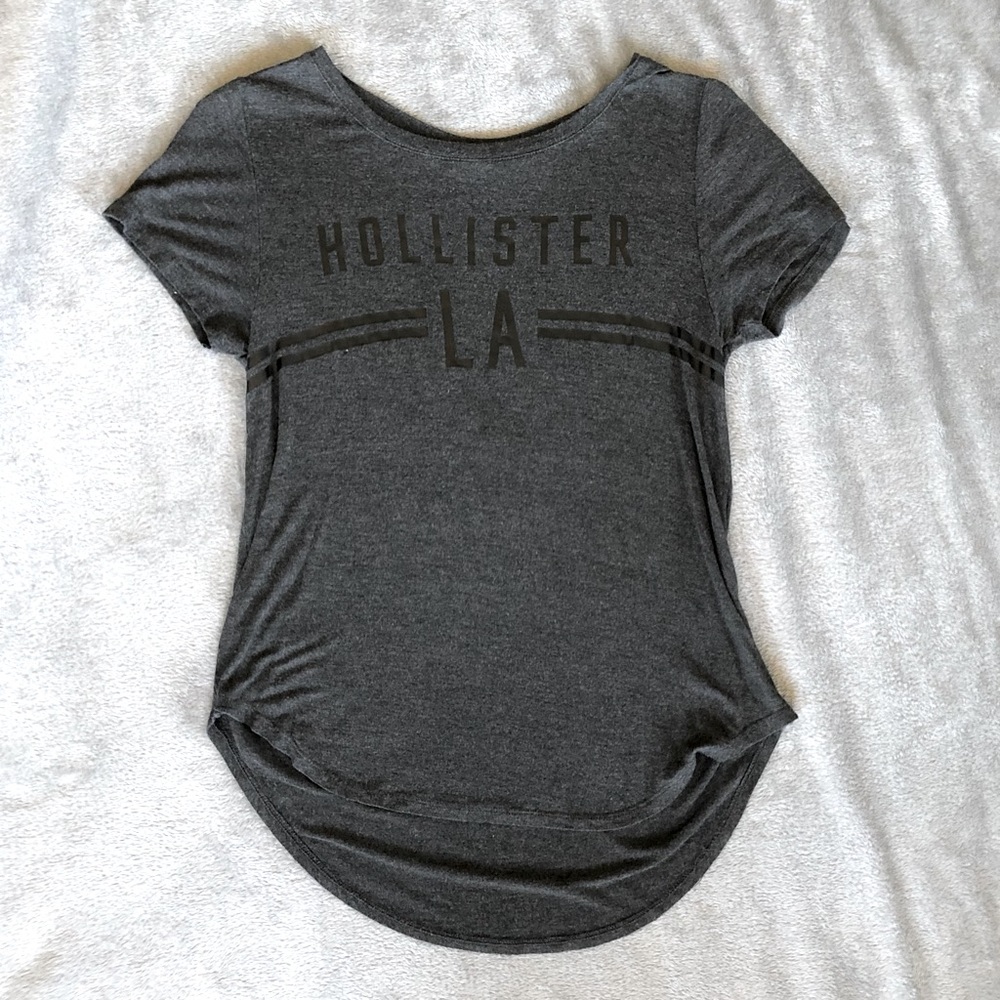 Hollister Logo Tee Shirt Top Black Casual Comfy